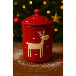 Thompson Ferrier Reindeer Christmas Holiday Ceramic Scented Candle Jar w/Lid